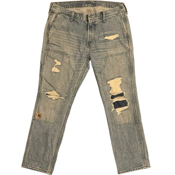 Abercrombie & Fitch Distressed & Reworked Carhartt Style Double Knee Jeans 33x32 - Picture 1 of 5
